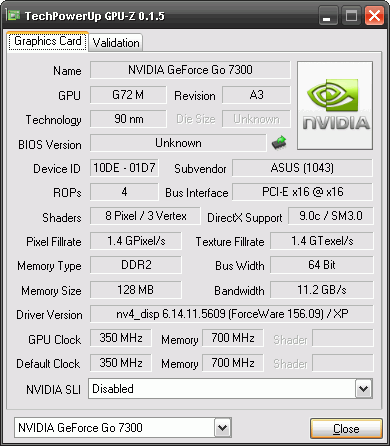 GPU-Z：NVIDIA GeForce 7300